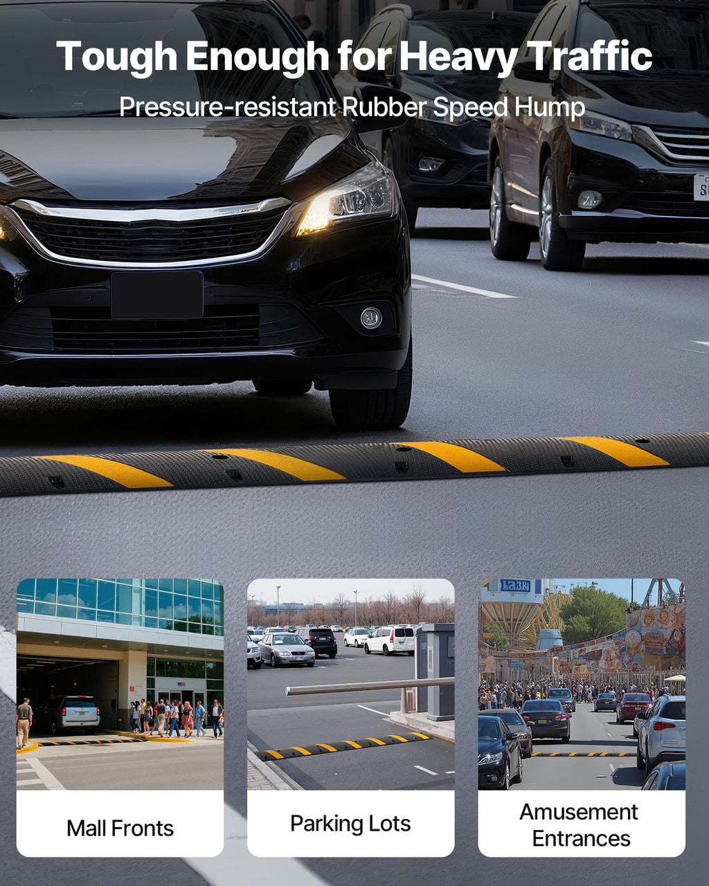 VEVOR 1830MM Rubber Speed Bump, 2 Pack, 2 Channel Heavy Duty Traffic Speed Hump, 9,979 kg/Axle Load Capacity, Cable Protector Ramp with Expansion Screws, for Asphalt Concrete Gravel Driveway Road