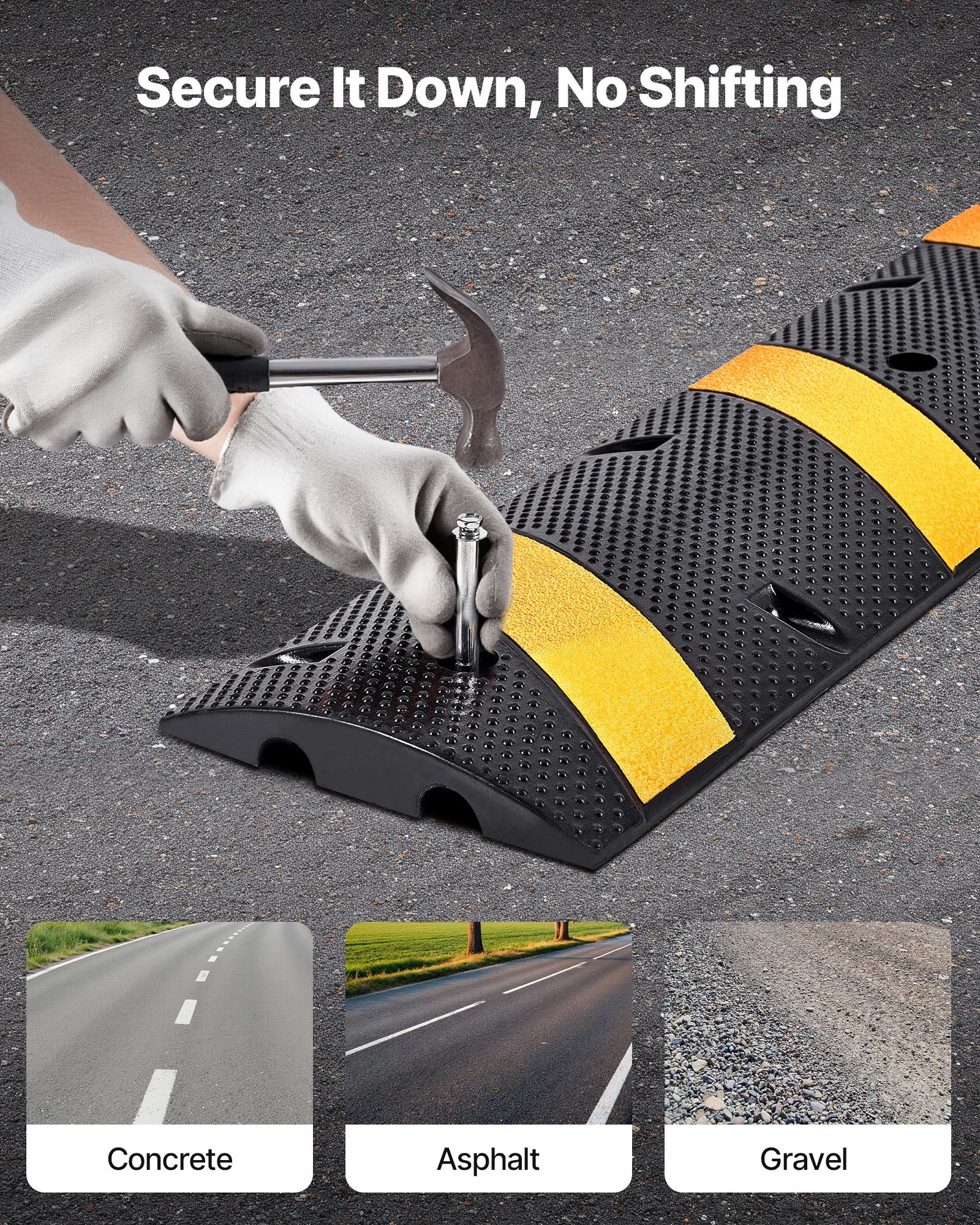 VEVOR 1830MM Rubber Speed Bump, 2 Pack, 2 Channel Heavy Duty Traffic Speed Hump, 9,979 kg/Axle Load Capacity, Cable Protector Ramp with Expansion Screws, for Asphalt Concrete Gravel Driveway Road