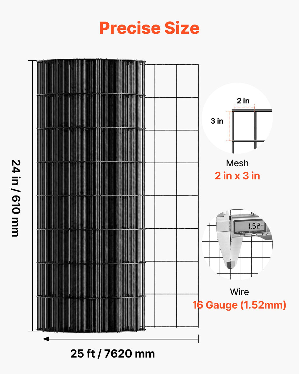 VEVOR Hardware Cloth 61cm x 7.62m, 2 x 3 in Mesh 16 Gauge Galvanized Wire Mesh Roll, Weather-Resistant Vinyl Coated Chicken Wire Fencing, Heavy Duty Welded Garden Plant Fencing for Rabbit Cage Snake