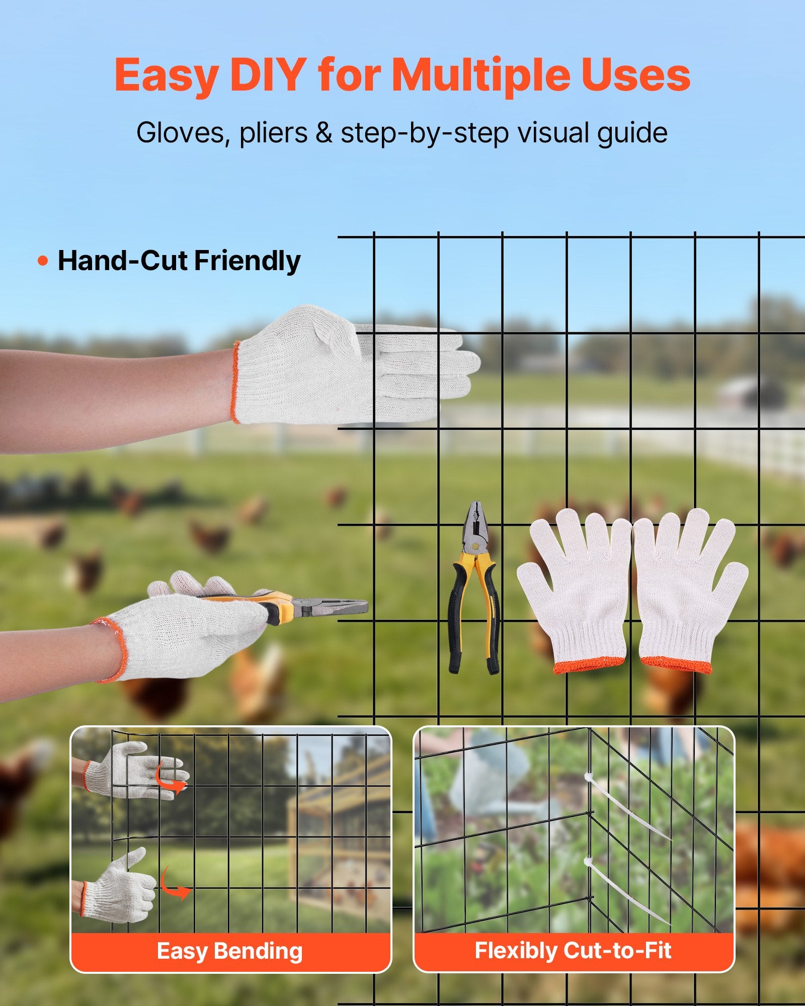 VEVOR Hardware Cloth 61cm x 7.62m, 2 x 3 in Mesh 16 Gauge Galvanized Wire Mesh Roll, Weather-Resistant Vinyl Coated Chicken Wire Fencing, Heavy Duty Welded Garden Plant Fencing for Rabbit Cage Snake