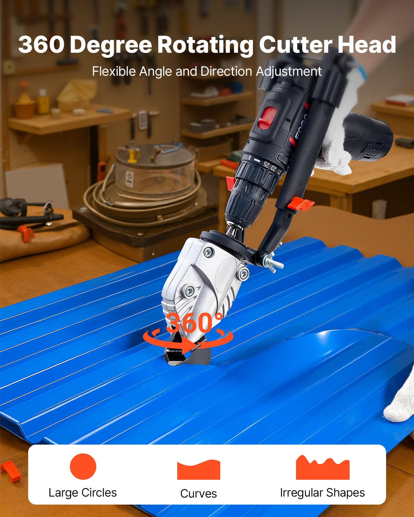 VEVOR Metal Shear/Cutter Drill Attachment, Sheet Metal Cutter with 360-Degree Pivoting Head, Sharp Blades,Ideal for 18 GA Galvanized Steel, 20 GA Stainless Steel, Aluminum Plate, Plastic, Cardboard