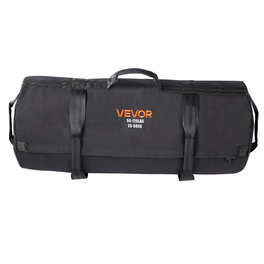 VEVOR Workout Sandbag, Heavy Duty Workout Power Bags with Handles, 23-56 kg Adjustable Slam Bag for Fitness Strength Weight Training Cross-Training, Home Gym Exercise, Black (Unfilled)
