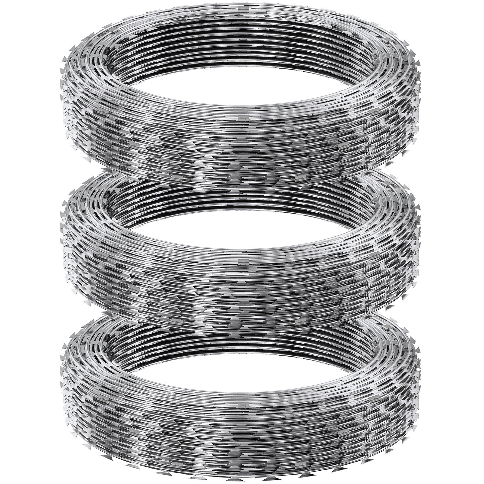 VEVOR Razor Wire Razor Barbed Wire 147ft 3Rolls Razor Wire Fencing Double Spiral