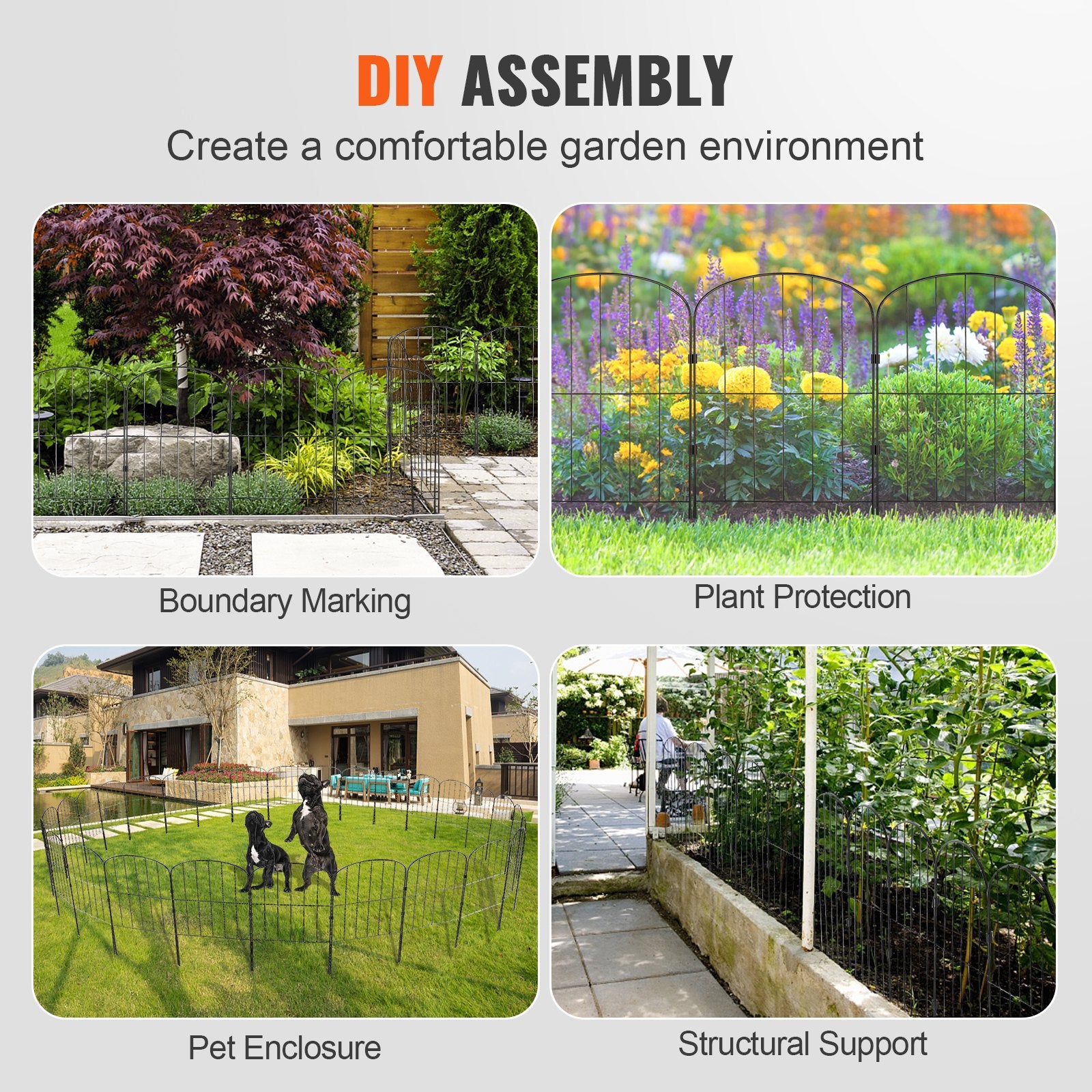 VEVOR Garden Fence, No Dig Fence 61 x 33 cm Animal Barrier Fence, Underground Decorative Garden Fencing with 5.08 cm Spike Spacing, Metal Dog Fence for the Yard and Outdoor Patio, 28 Pack