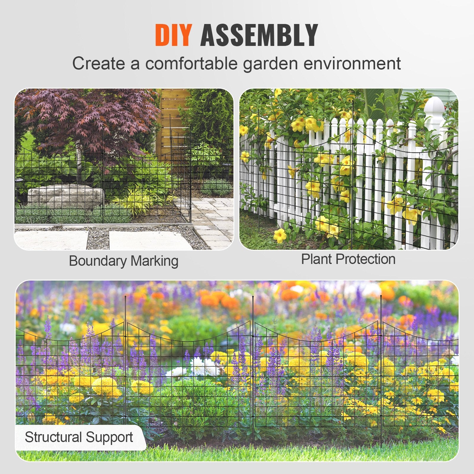 VEVOR Garden Fence, 75×93 cm Animal Barrier Fence, Underground Decorative Garden Fencing with 6.38 cm Spike Spacing, Metal Dog Fence for the Yard and Outdoor Patio, 5 Pack
