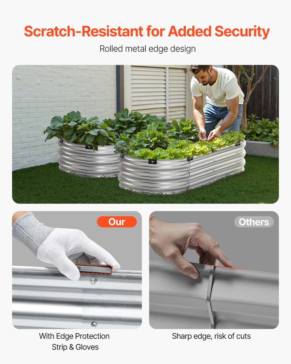 VEVOR Metal Raised Garden Bed 4x2x1 ft Outdoor Galvanized Planter Box Silver