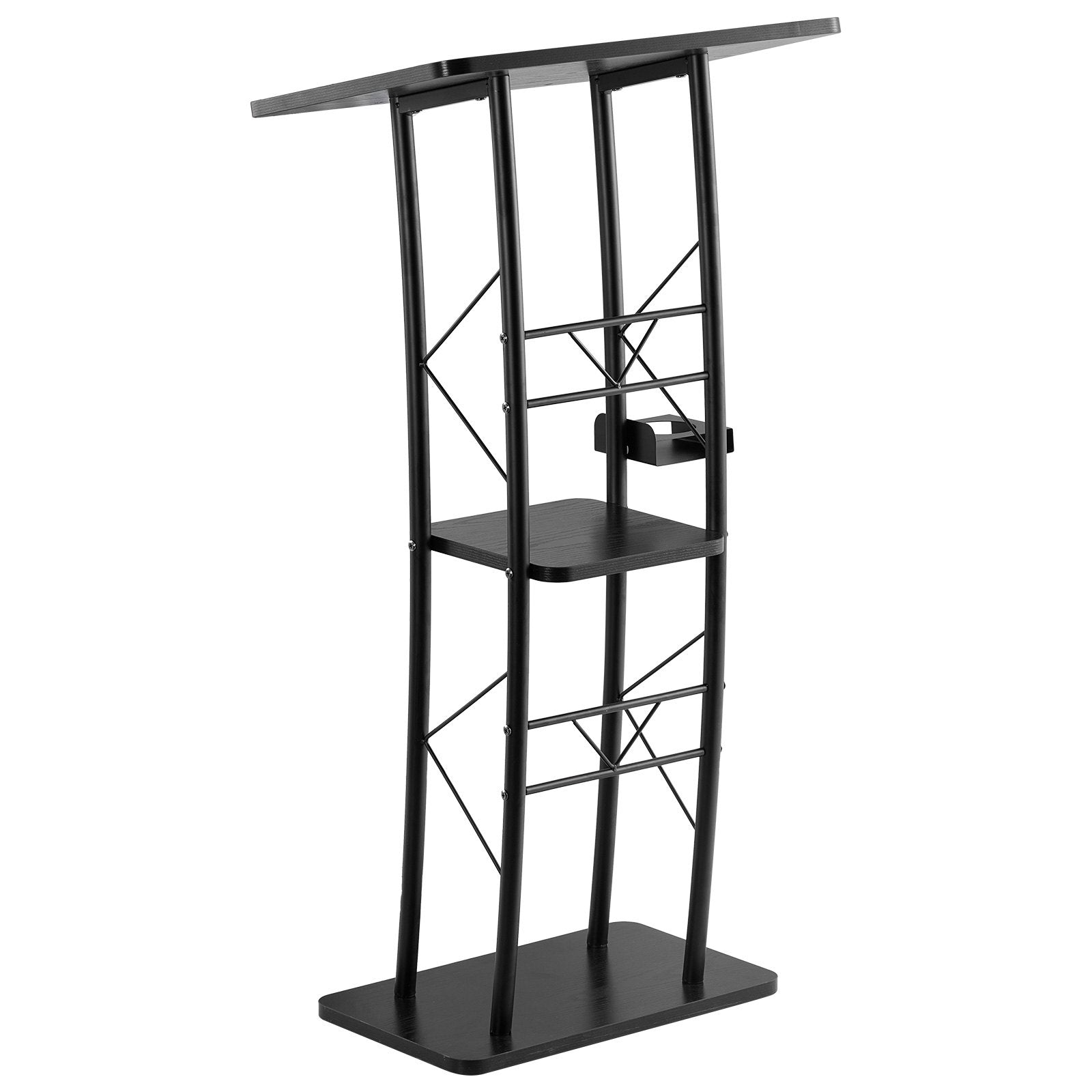 VEVOR Podium Stand, 1180 mm Metal Lectern, Curved Standing Podium  with Wide Reading Surface, Open Storage Compartment, Book Stopper, Cup Holder, for Classroom, Wedding, Conference, Speech, Concert