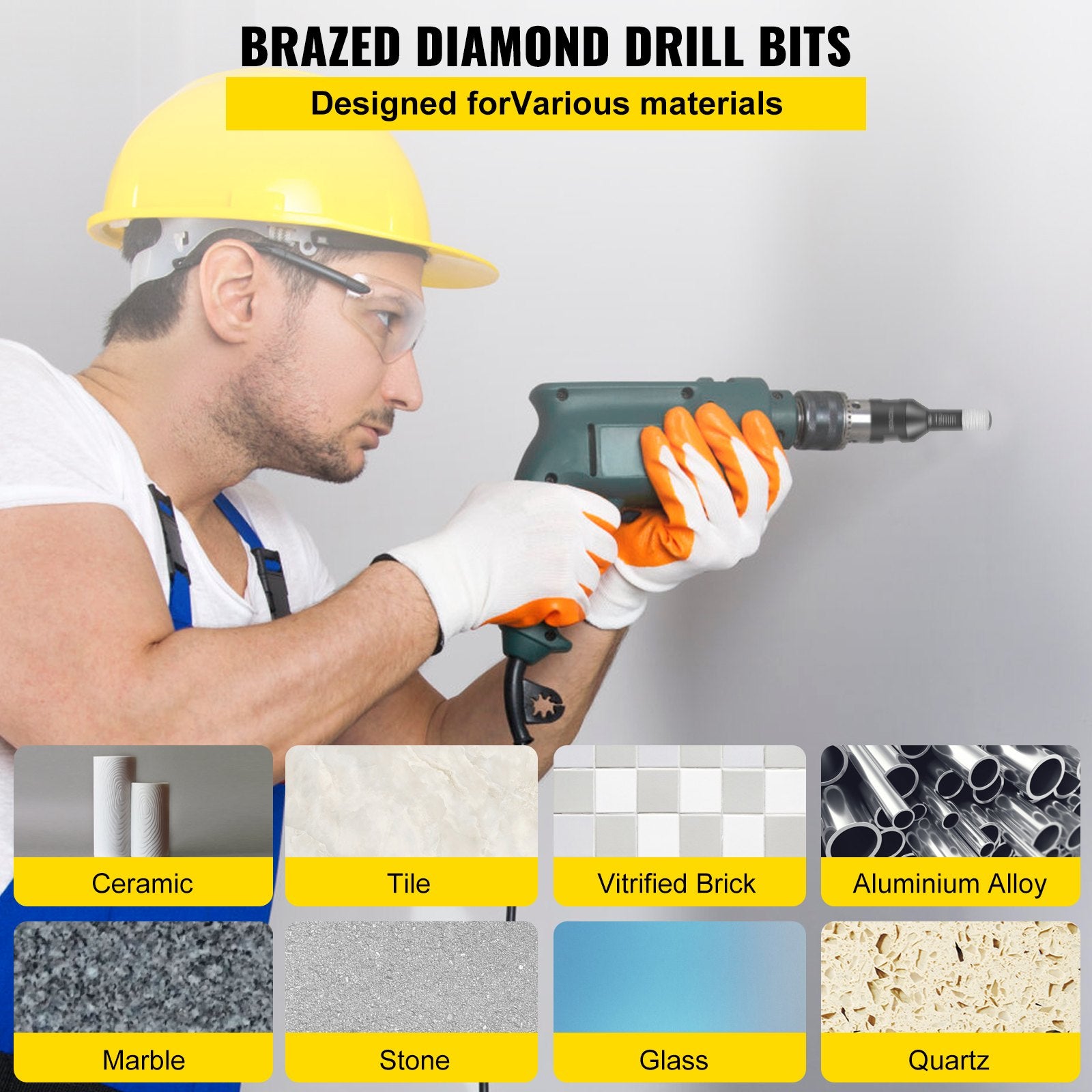VEVOR Diamond Drill Bits 7PCS Diamond Hole Saw 6/6/8/8/10/12/14mm Tile Hole Saw Kit Vacuum Brazed Diamond Drill Bit 0.59in/15mm Segment Tile Hole Saw w Storage Case for Tile Ceramic Porcelain Marble