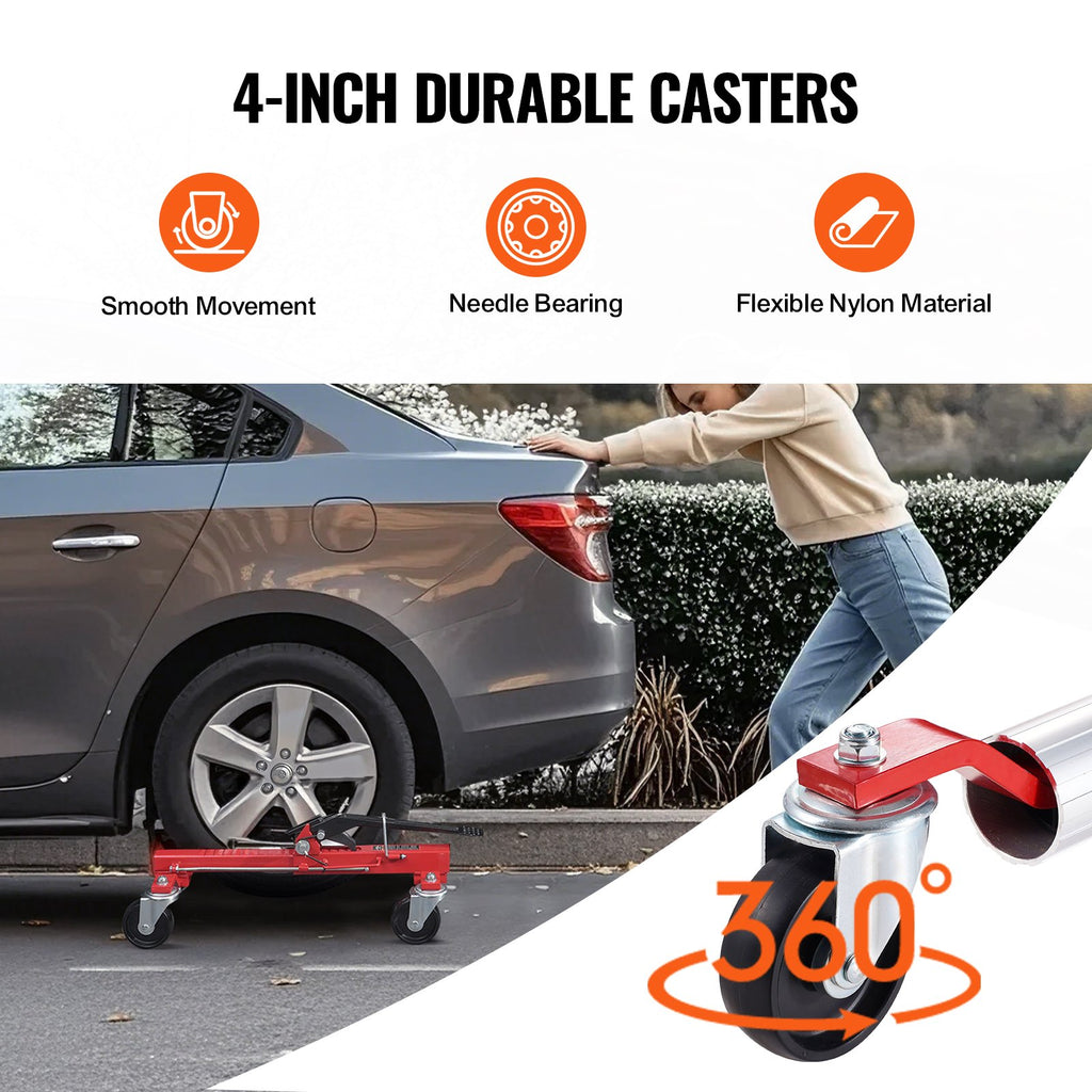 VEVOR Wheel Dolly, Max Capacity 1500 Lbs Car Dolly, Car Jack Dolly Lifter with 360° Rotatable Wheels, Heavy Duty Vehicle Positioning Ratchet Tire Jack, for Vehicle Car Auto Repair Moving