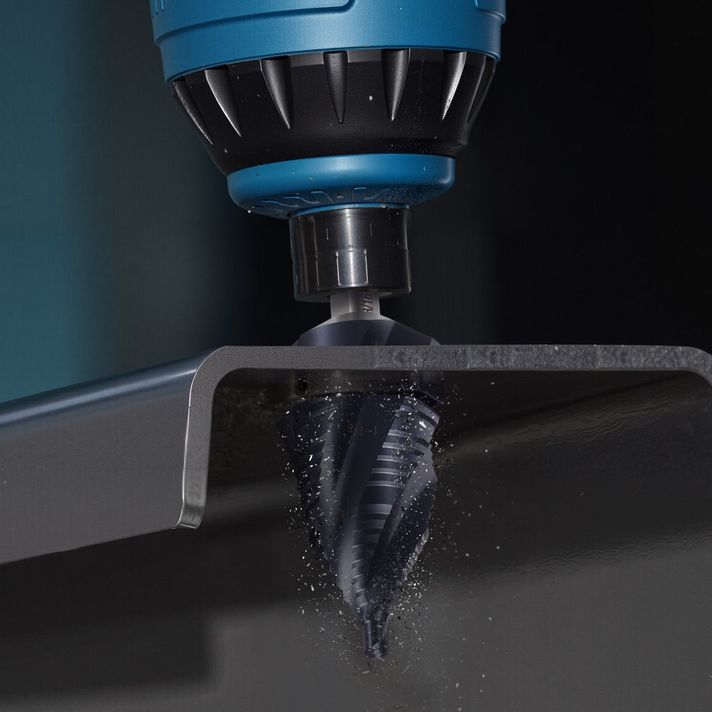 VEVOR Step Drill Bit, 4.76 to 34.93 mm, 9.53 mm Triangular Shank, TiAlN Coating Cobalt High Speed Steel, Four Spiral Flute Step Bit for Metal, Stainless Steel, Aluminum, Wood, Plastic, Fiberglass