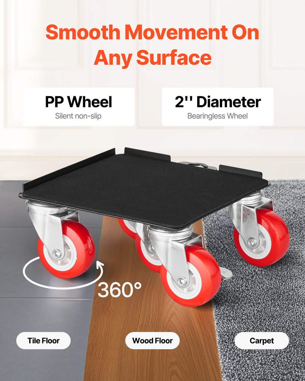 VEVOR Furniture Dolly Heavy Duty Furniture Mover with 5 Wheels 1575 kg Capacity