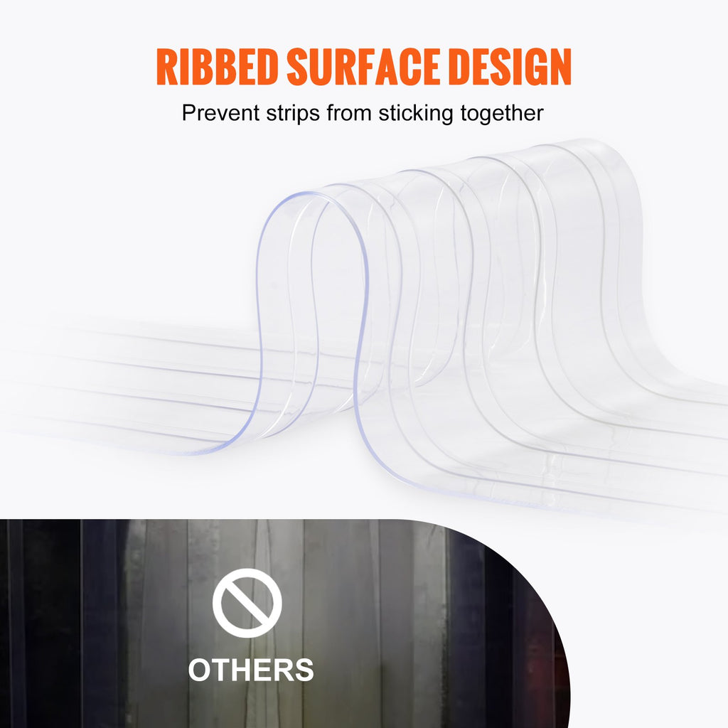 VEVOR Strip Curtain, 3048 cm L x 30.5 cm W x 3 mm Thickness, Clear Ribbed PVC Curtain Strip Door Bulk Roll, Plastic Door Strips for Doorway of Supermarket, Garage, Warehouse, Barn, Pet Animal House