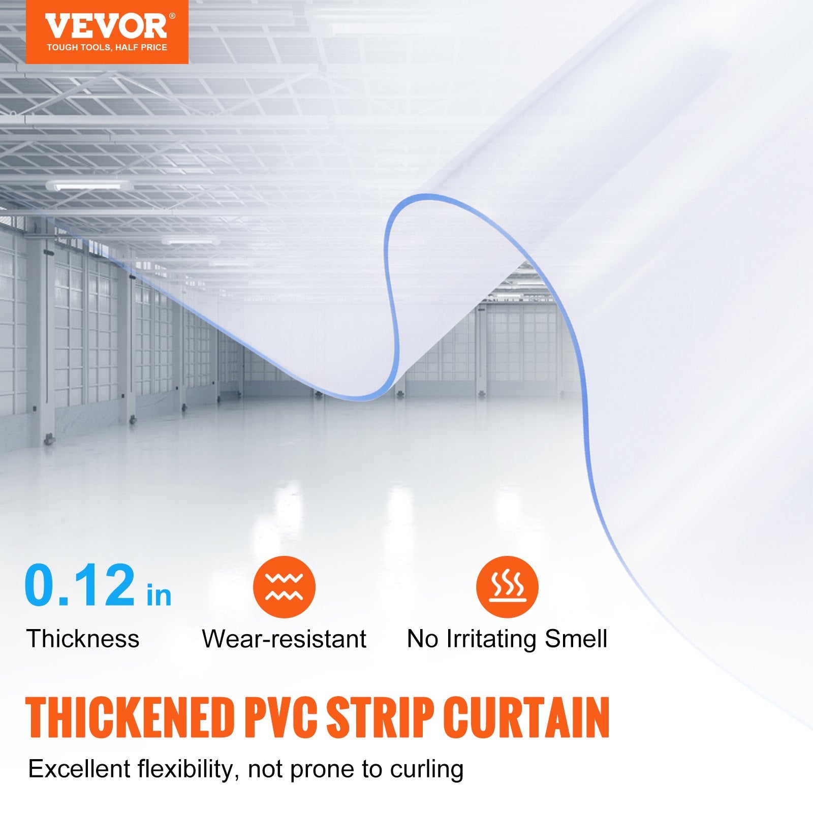 VEVOR Strip Curtain, 3048 cm L x 30.5 cm W x 3 mm Thickness, Clear PVC Smooth Curtain Strip Door Bulk Roll, Plastic Door Strips for Doorway of Supermarket, Garage, Warehouse, Barn, Pet Animal House
