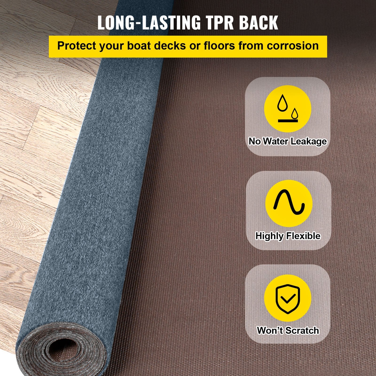 VEVOR Gray Marine Carpet 6 ft x 39.3 ft Marine Carpeting Marine Grade Carpet for Boats with Waterproof Back Outdoor Rug for Patio Porch Deck Garage Outdoor Area Rug Runner Anti-Slide Porch Rug,1.8x12m