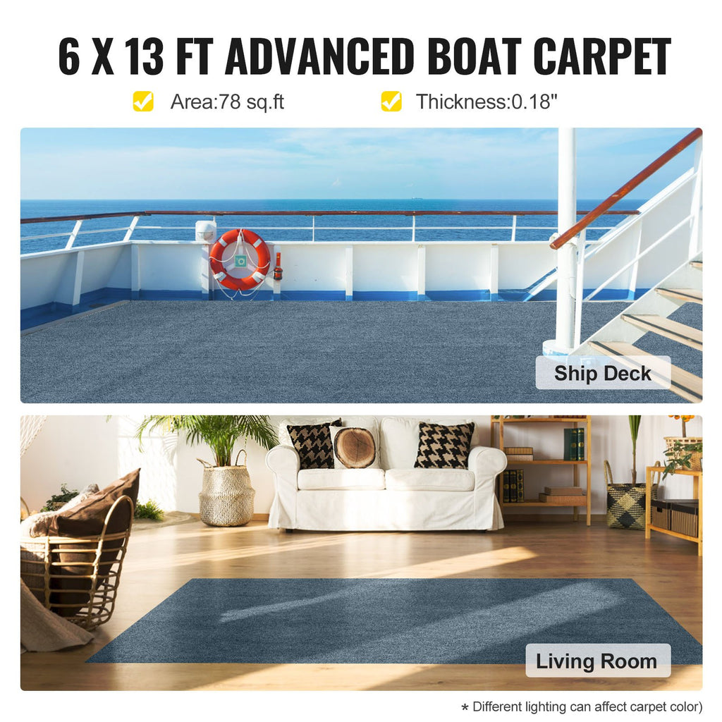 VEVOR Marine Carpet 6x13ft Boat Area Rug Roll Cutpile In/Outdoor Patio Deck Gray, 1.8x4m
