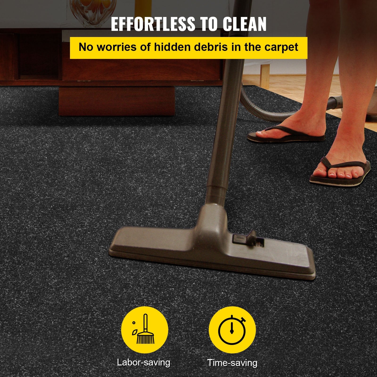 VEVOR Bass Boat Carpet Cutpile Marine Carpet 6 x 13 ft Charcoal Black In/Outdoor