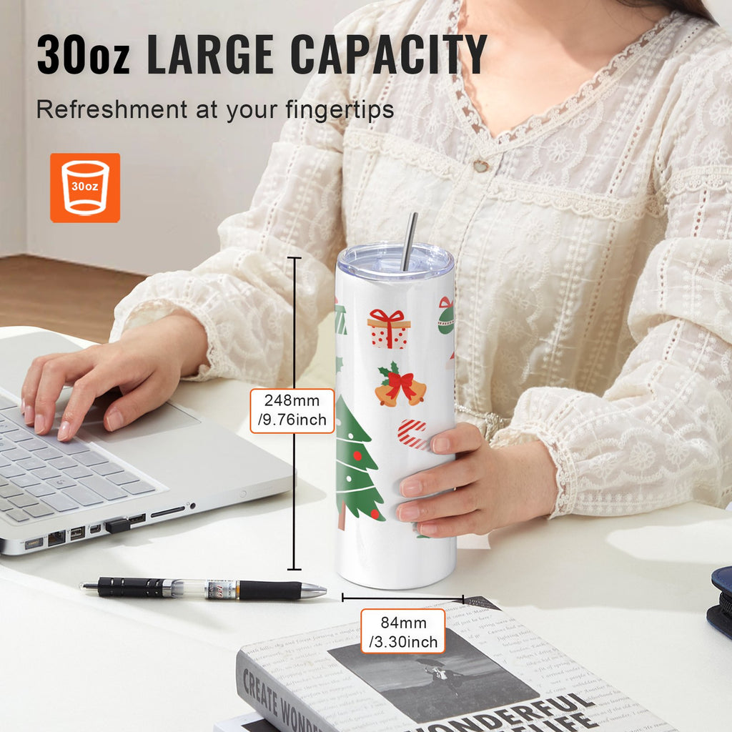 VEVOR 8 Pack Straight Sublimation Tumblers, 30 oz Blank Tumbler Bulk, Stainless Steel Double Wall Tumbler Cups with Straw, Lid, Brush, Base, Shrink Wrap, Gift Box, for Heat Press and Heat Transfer