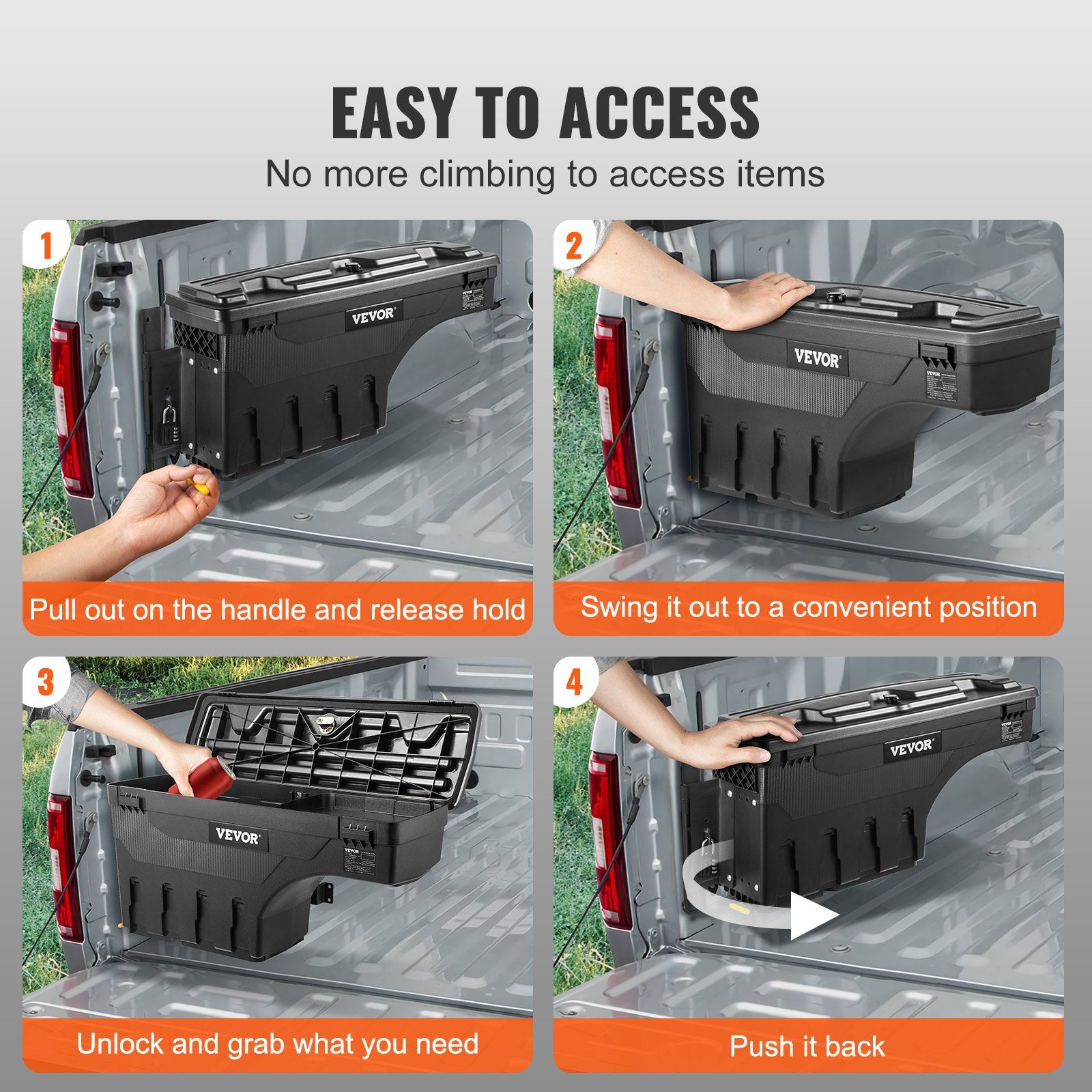 VEVOR Truck Bed Storage Box, Lockable Swing Case with Password Padlock, 6.6 Gal/25 L ABS Wheel Well Tool Box, Waterproof and Durable, Compatible with Ford F-150 2015-2021, Drivers Side