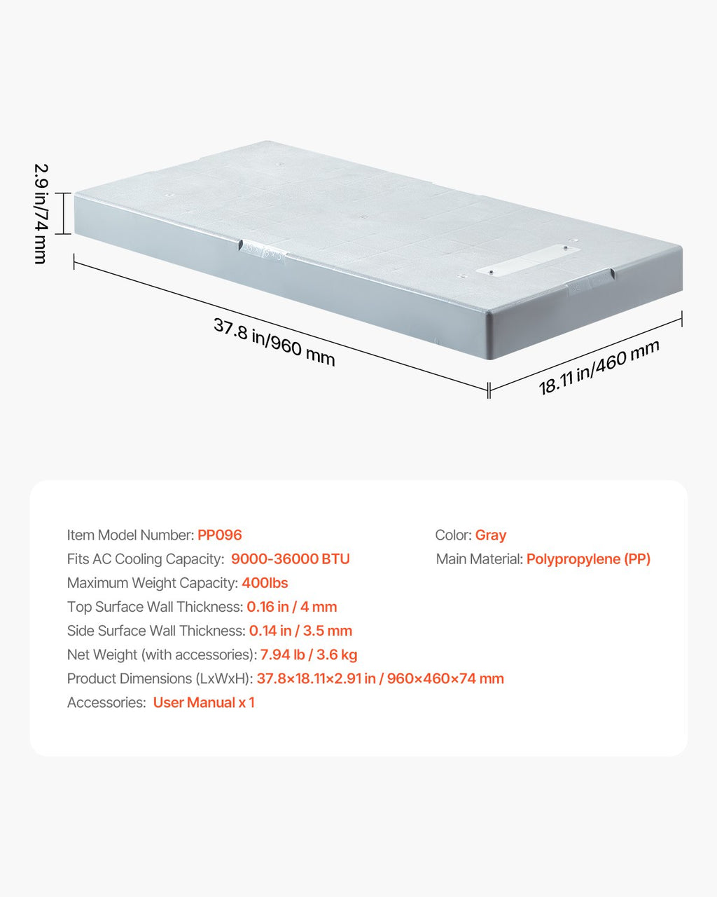 VEVOR Mini Split Pad for 9000-36000 BTU Anti Vibration Outdoor Pads