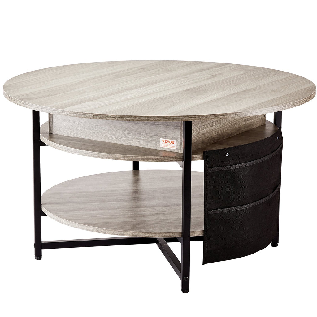 VEVOR Lift Top Coffee Table 35.3" Round Coffee Table for Living Room White