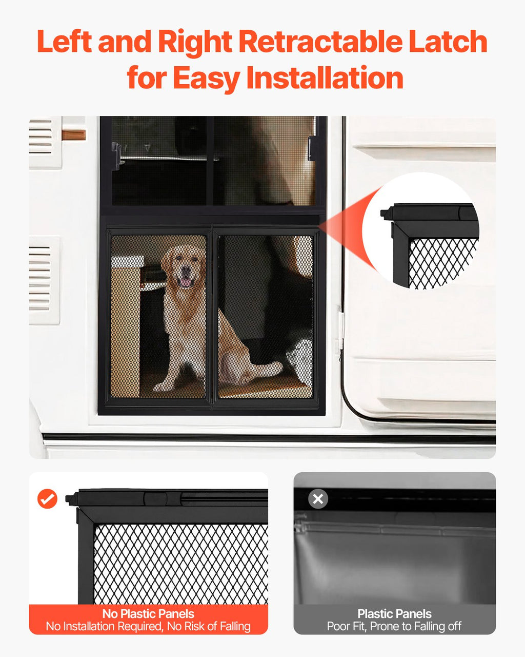 VEVOR RV Screen Door Protector, 571.5 x 508 mm Door Grille, Easy to Install and Disassemble, Reinforced Breathable Protective Mesh, Aluminum Alloy Camper RV Entry Protector for Pet Protection, Black