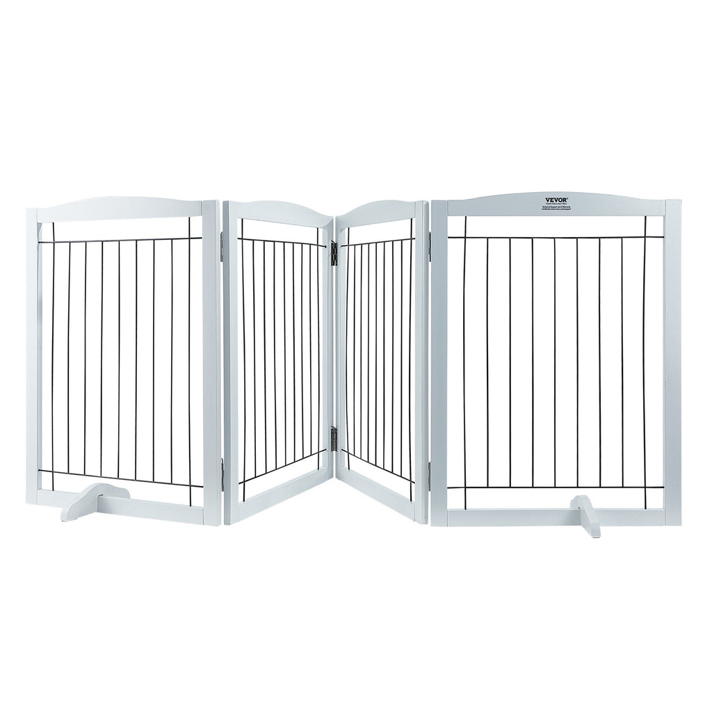 VEVOR Free Standing Dog Gate, 32" H x 96.5" W Freestanding Pet Gate, 4 Panels Foldable Dog Gate for Wide and Narrow Passageways, Expandable Dog Barrier with Silent Foot Support for Indoor, White