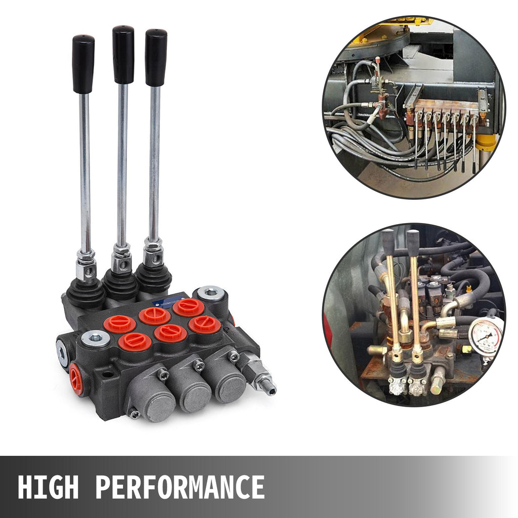 VEVOR 3 Spool Hydraulic Control Valve 11GPM Hydraulic Directional Control Valve Double Acting Hydraulic Valve for Tractors Loaders Tanks