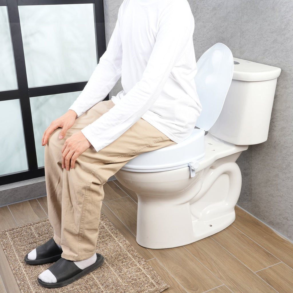VEVOR Raised Toilet Seat, 100 mm Height Raised, 136 kg Weight Capacity, Universal Toilet Seat Riser, Screw Rod Locking, with Toilet Seat, for Elderly, Handicap, Patient, Pregnant, Medical
