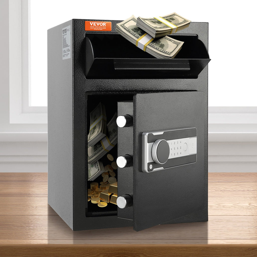 VEVOR 2.5 Cub Depository Safe, Deposit Safe with Drop Slot, Electronic Code Lock and 2 Emergency Keys, 20.27'' x 13.97'' x 13.97'' Business Drop Slot Safe for Cash, Mail in Home, Hotel, Office