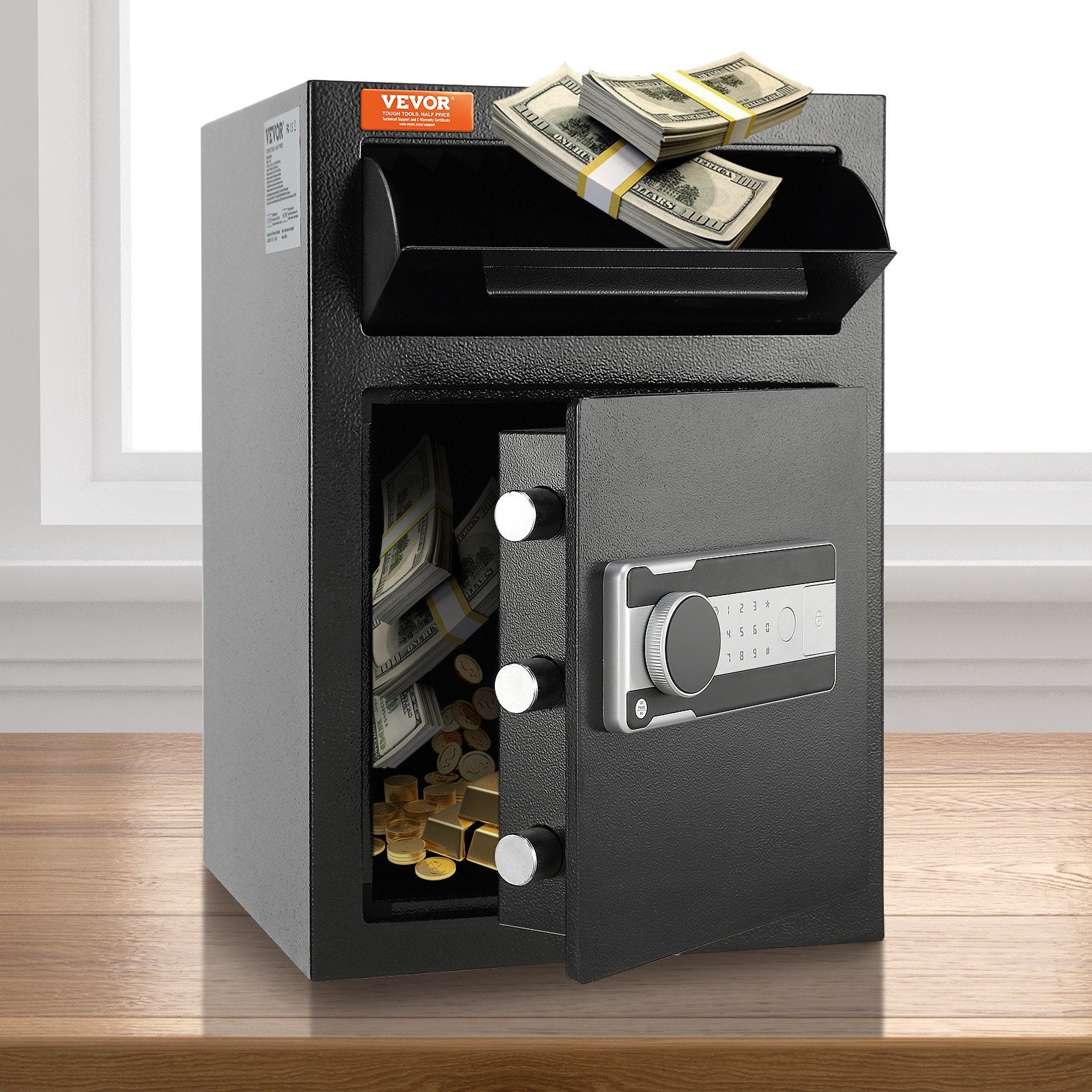 VEVOR 2.5 Cub Depository Safe, Deposit Safe with Drop Slot, Electronic Code Lock and 2 Emergency Keys, 20.27'' x 13.97'' x 13.97'' Business Drop Slot Safe for Cash, Mail in Home, Hotel, Office