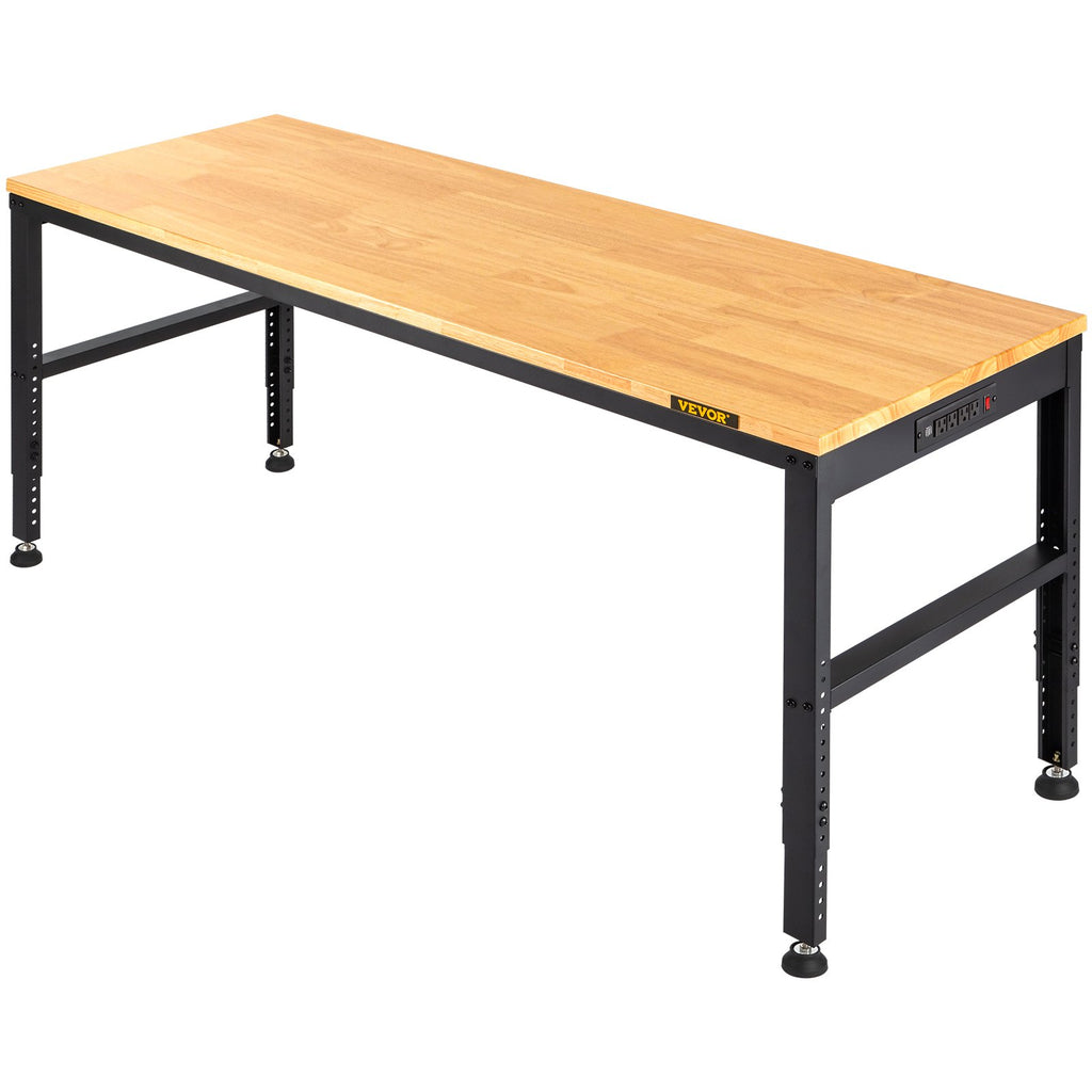 VEVOR Adjustable Workbench, 1220 x 508 x 968 mm Garage Table with 719-968 mm Heights & 900 kg Load Capacity, with Power Outlets & Hardwood Top & Metal Frame & Foot Pads, for Office Home and Garage