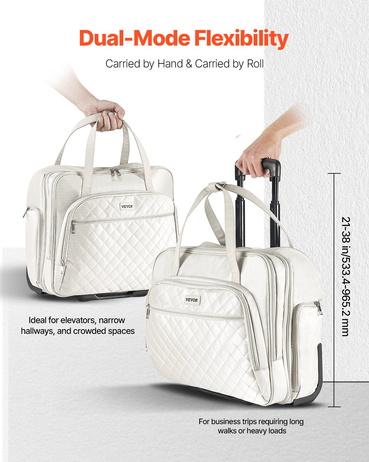 VEVOR Rolling Laptop Bag, Fits Up to 15.6 Inch Laptop, Wheeled Briefcase, Roller Computer Tote Bag with 2 Fixed Wheels & Telescoping Handle, Laptop Case for Work Travel Business Office, Women Men