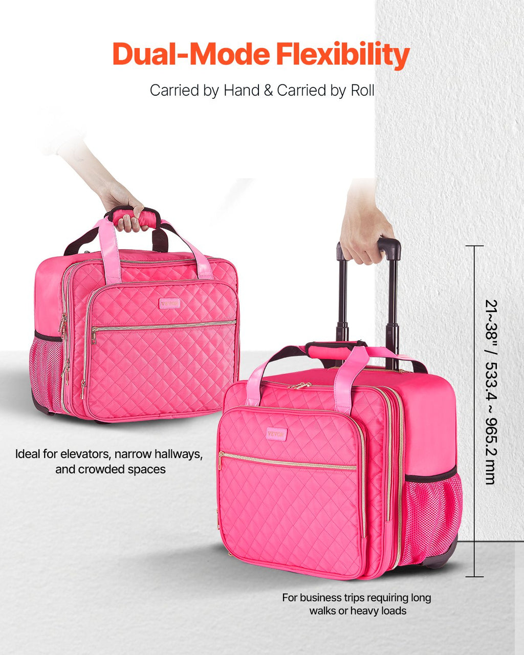 VEVOR Rolling Laptop Bag, Fits Up to 17.3 Inch Laptop, Wheeled Briefcase, Roller Computer Tote Bag with 2 Fixed Wheels & Telescoping Handle, Laptop Case for Work Travel Business Office, Red
