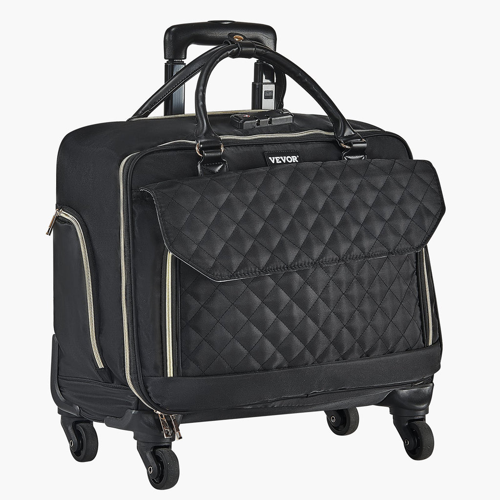 VEVOR Rolling Laptop Bag, Fits Up to 17.3 Inch Laptop, Wheeled Briefcase, Roller Computer Tote Bag with 4 Spinner Wheels & TSA Lock, Laptop Case for Work Travel Business, Women & Men (Black Gold)
