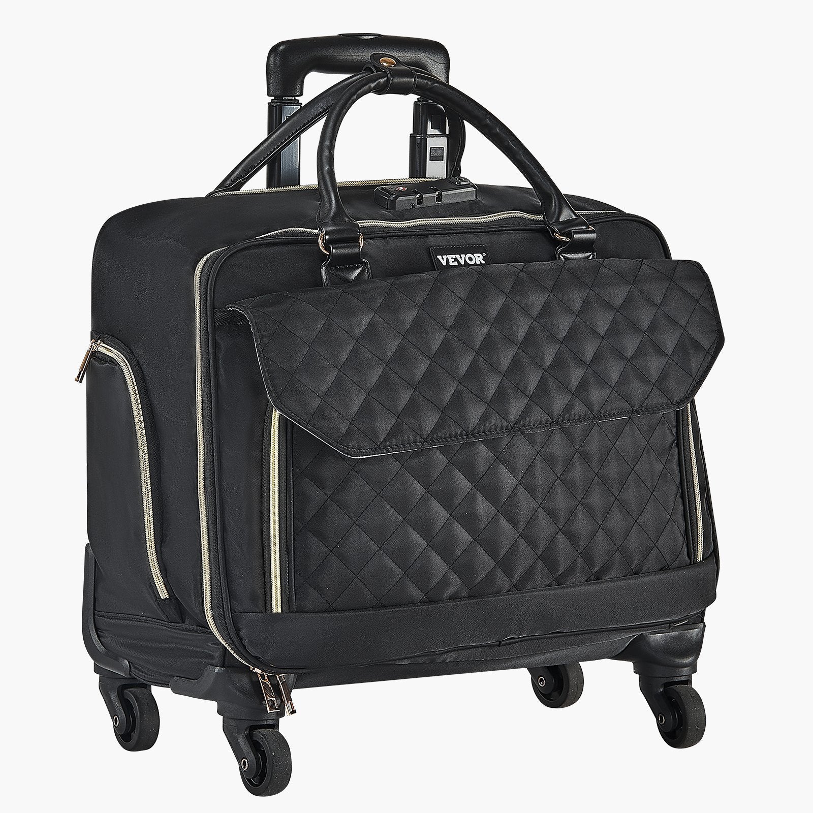 VEVOR Rolling Laptop Bag, Fits Up to 17.3 Inch Laptop, Wheeled Briefcase, Roller Computer Tote Bag with 4 Spinner Wheels & TSA Lock, Laptop Case for Work Travel Business, Women & Men (Black Gold)