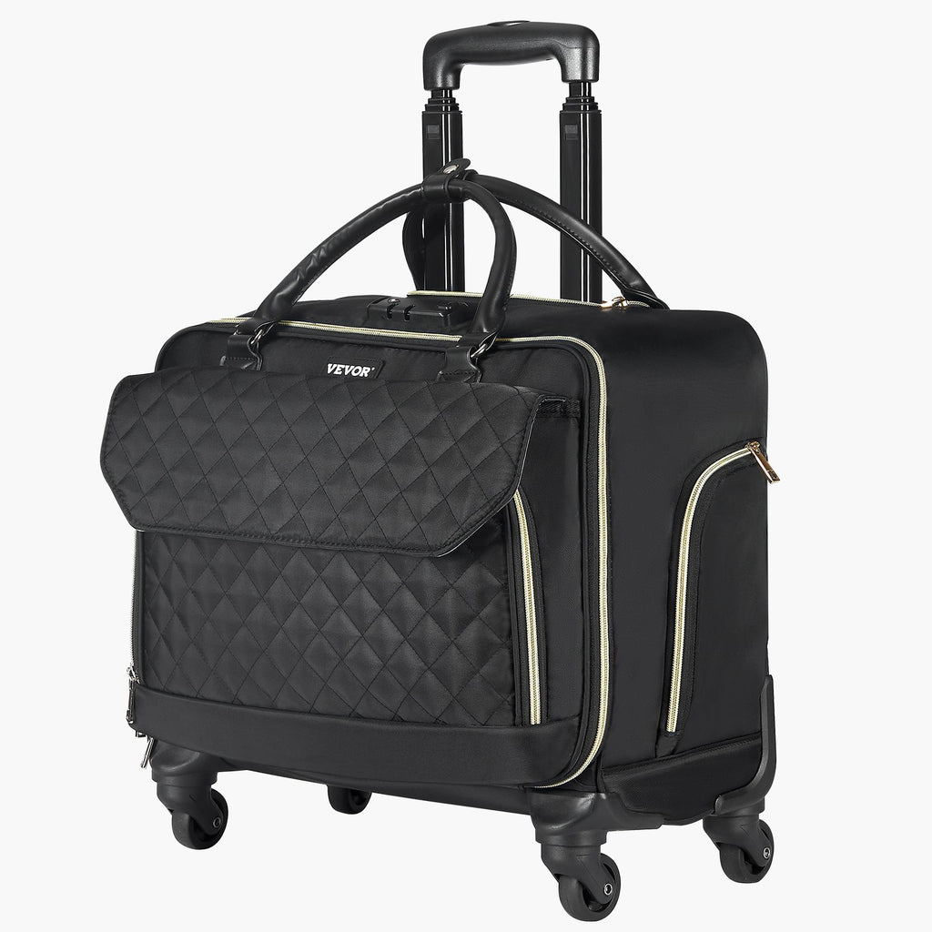 VEVOR Rolling Laptop Bag, Fits Up to 17.3 Inch Laptop, Wheeled Briefcase, Roller Computer Tote Bag with 4 Spinner Wheels & TSA Lock, Laptop Case for Work Travel Business, Women & Men (Black Gold)
