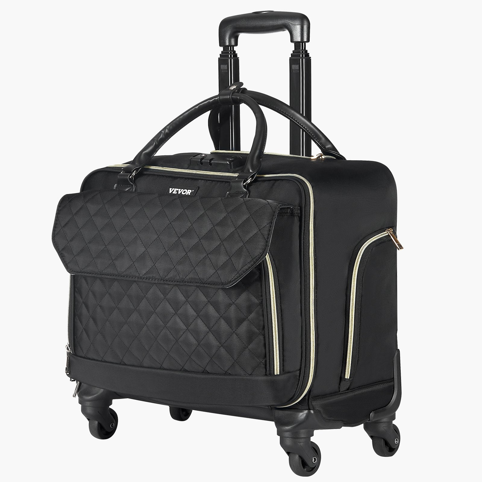 VEVOR Rolling Laptop Bag, Fits Up to 17.3 Inch Laptop, Wheeled Briefcase, Roller Computer Tote Bag with 4 Spinner Wheels & TSA Lock, Laptop Case for Work Travel Business, Women & Men (Black Gold)