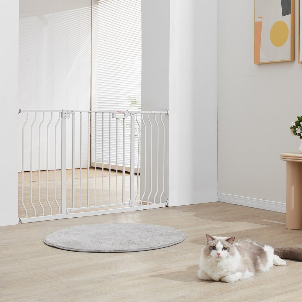 VEVOR Baby Gate, 749-1346 mm Extra Wide, 762 mm High, Dog Gate for Stairs Doorways and House, Easy Step Walk Thru Auto Close Child Gate Pet Security Gate with Pressure Mount and Wall Mount Kit, White