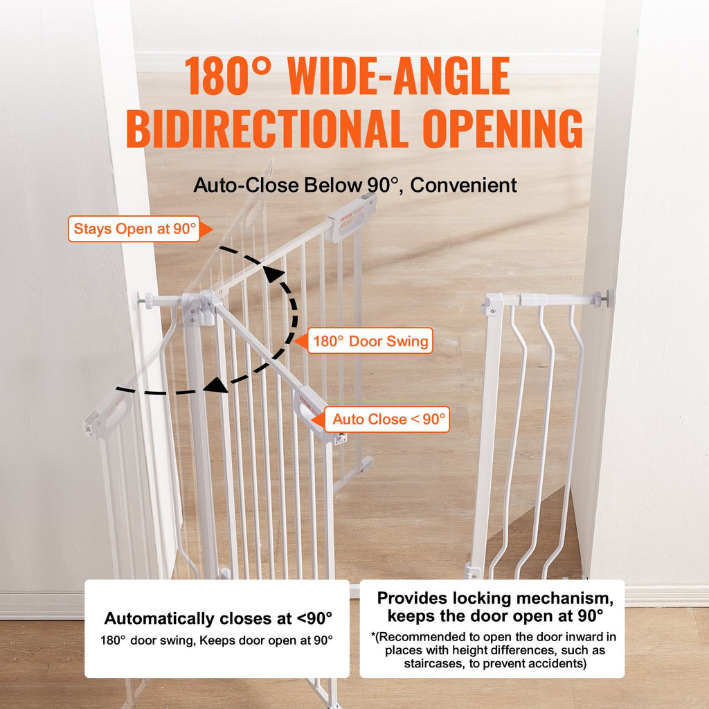 VEVOR Baby Gate, 749-990 mm Extra Wide, 762 mm High, Dog Gate for Stairs Doorways and House, Easy Step Walk Thru Auto Close Child Gate Pet Security Gate with Pressure Mount Kit & Wall Mount Kit, White