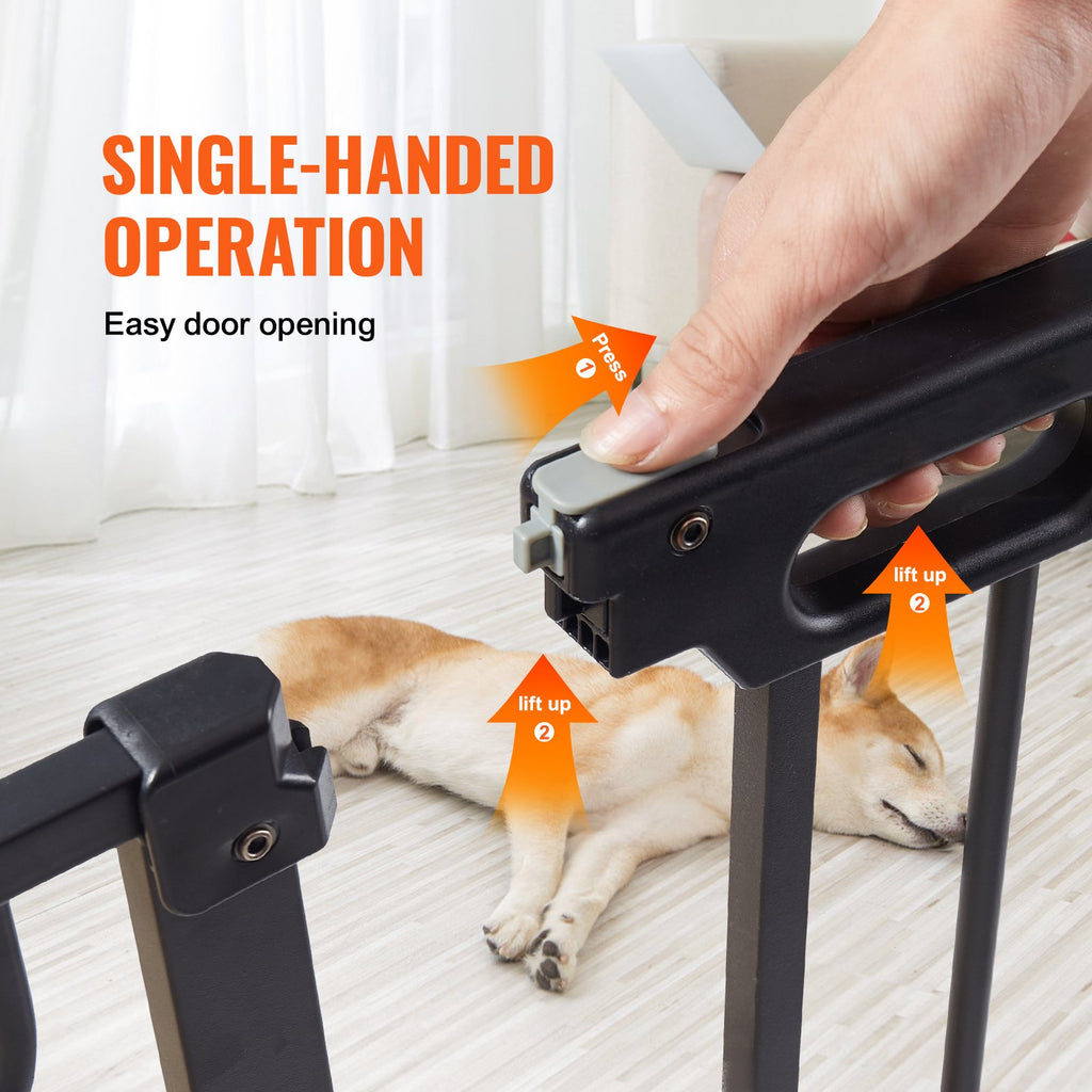 VEVOR Baby Gate, 749-1229 mm Extra Wide, 762 mm High, Dog Gate for Stairs Doorways and House, Easy Step Walk Thru Auto Close Child Gate Pet Security Gate with Pressure Mount and Wall Mount Kit, Black