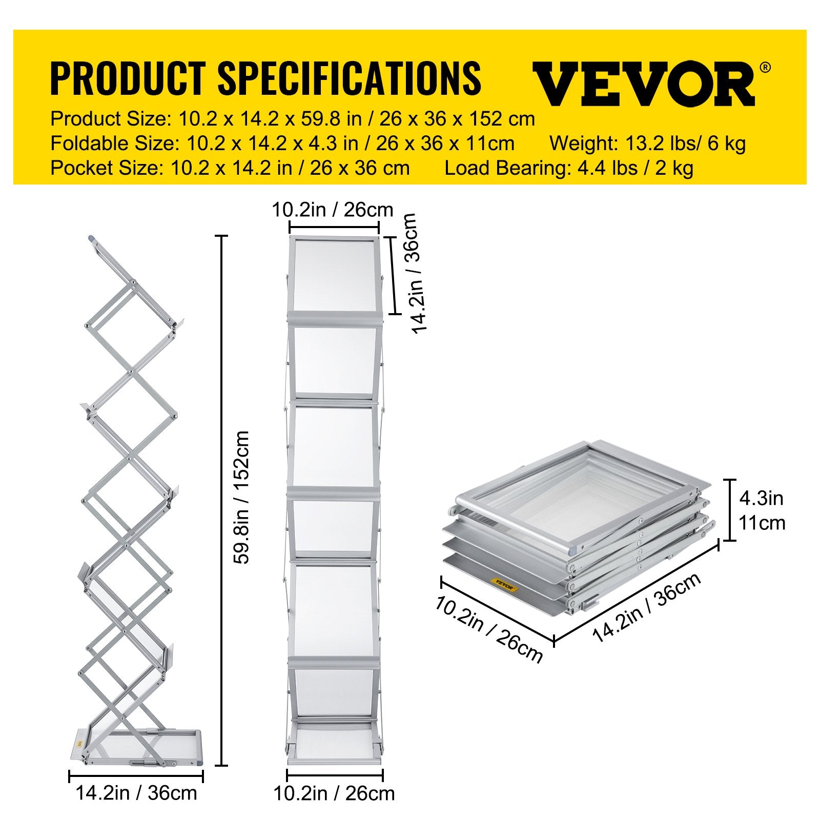 VEVOR Literature Rack, 6 Pockets, Pop up Aluminum Magazine Rack, Lightweight Catalog Holder Stand w/Carrying Bag for Living Room, Hotel, Trade Show, Exhibition, Office