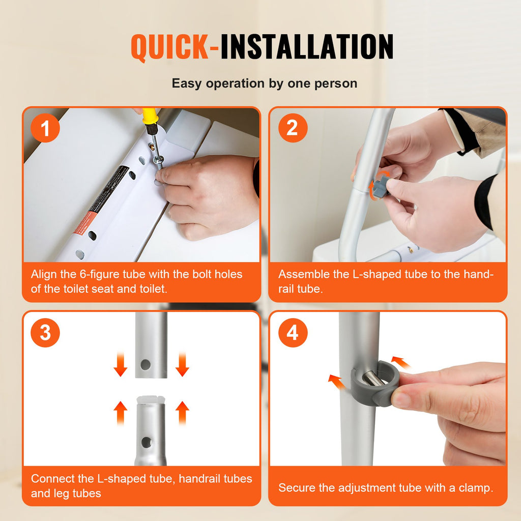 VEVOR Toilet Safety Rail, Bathroom Toilet Seat Frame, Adjustable Width & Height Fit Most Toilets, Supports 136 kg, Toilet Handles Grab Bars with Padded Armrests for Handicap, Disabled, Seniors