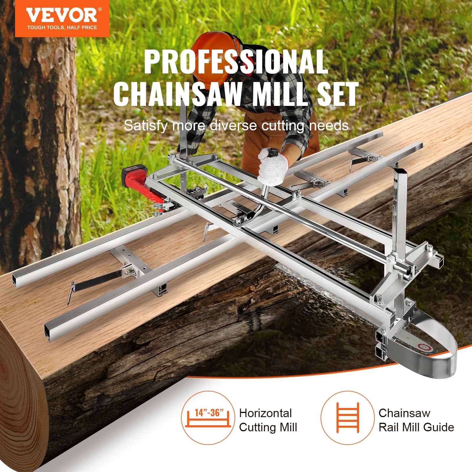 VEVOR Chainsaw Mill 14"-36" Guide Bar and 9 ft Aluminum Rail Mill Guide System