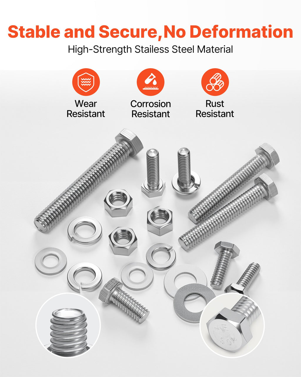 VEVOR 246 Pcs Bolts and Nuts Assortment Kit, Imperial Screws and Flat Washers, Stainless Steel 1/4-20,5/16-18,3/8-16, Spring Lock Washers for Furniture / Equipment /Vehicle Assembly with Case