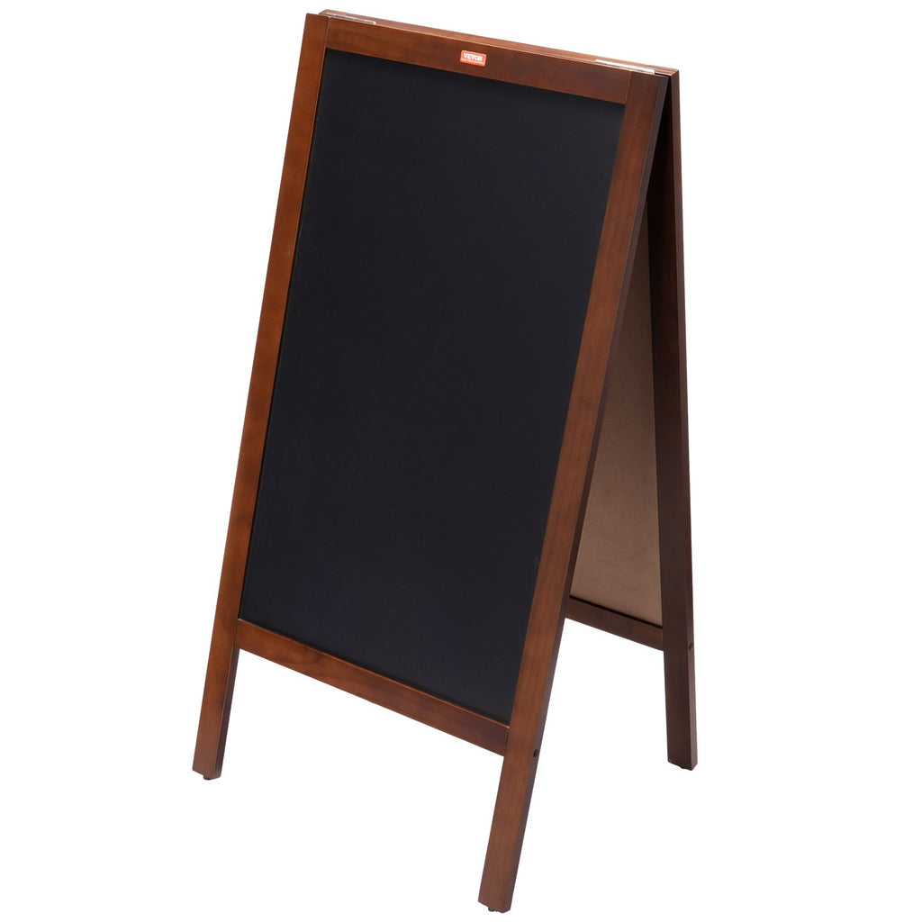 VEOVR A Frame Chalkboard Sign, 50x102 cm Double-Sided Sidewalk Signs, Freestanding Vintage Wooden Chalk Board with Chalks & Magnetic Eraser, Rustic Brown Outdoor Sandwich Board Kitchen Home Wedding