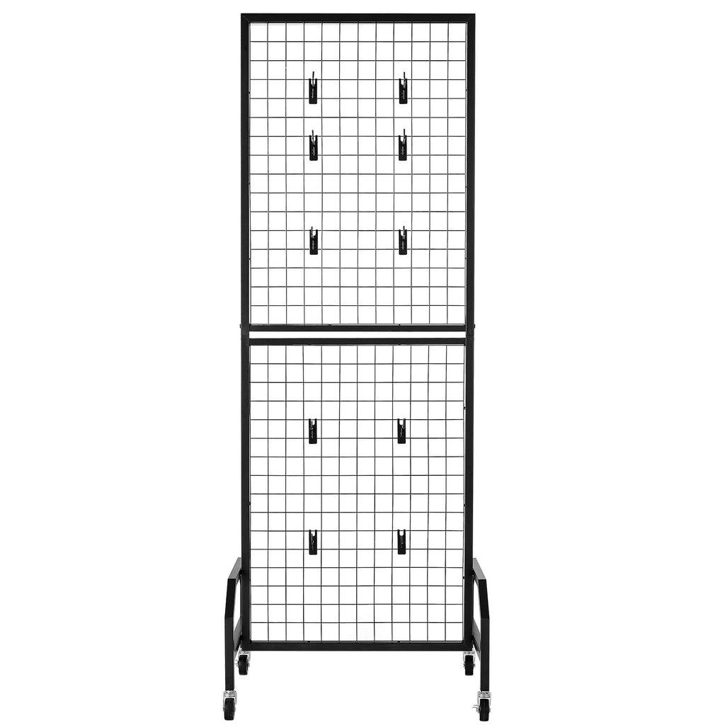 VEVOR Grid Wall Panel, 600 x 1640 mm Wire Grid Panels Display Rack, Movable Art Display Shelf with Wheels and 10 Hooks, Black Carbon Steel Gridwall for Craft Show, Decoration, Storage, Notice Board