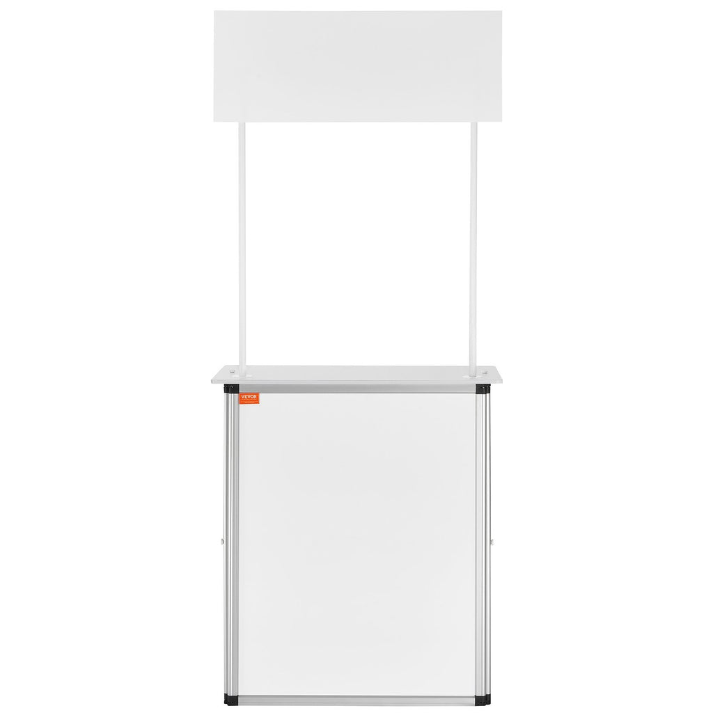 VEVOR Portable Tradeshow Podium Table, 785 x 380 x 1815 mm, Display Exhibition Counter Stand Booth Fair with Wall, Foldable Promotion Retail Bar Table Pop Up Podium with Storage Rack/Carrying Bag