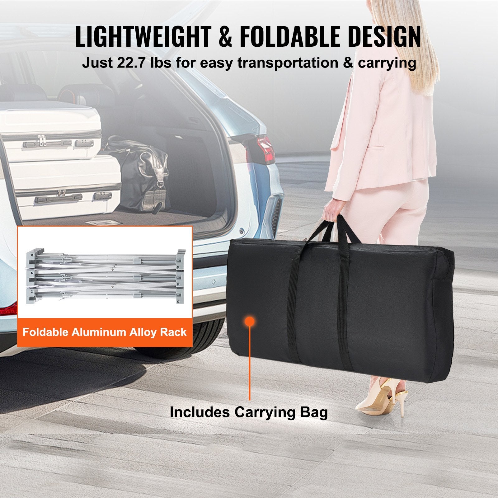 VEVOR Portable Tradeshow Podium Table, 1300 x 465 x 950 mm, Display Exhibition Counter Stand Booth Fair with Wall, Foldable Promotion Retail Bar Table Pop Up Podium with Storage Rack, Carrying Bag