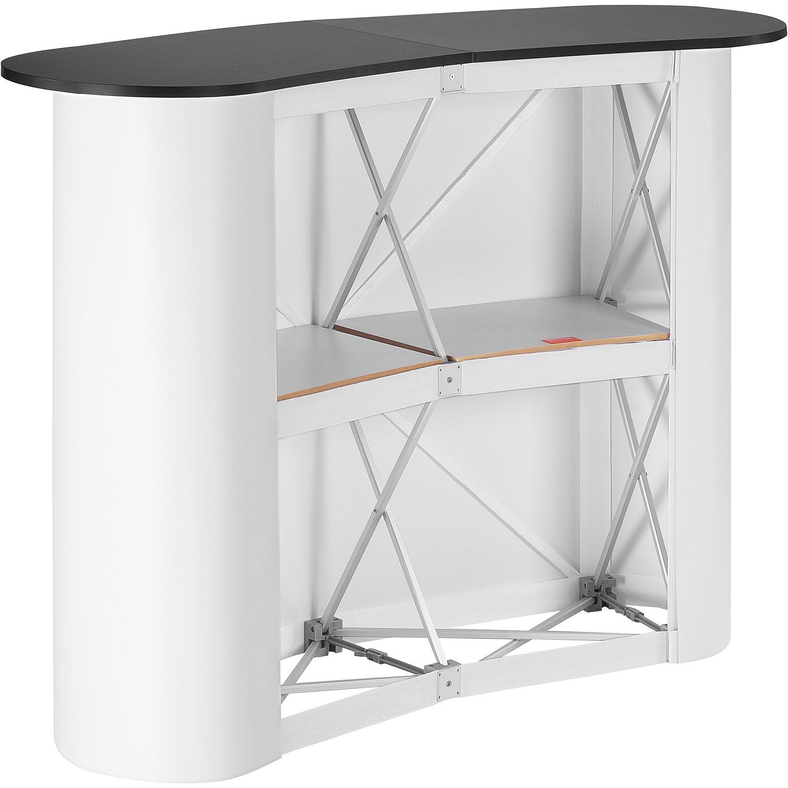 VEVOR Portable Tradeshow Podium Table, 1300 x 465 x 950 mm, Display Exhibition Counter Stand Booth Fair with Wall, Foldable Promotion Retail Bar Table Pop Up Podium with Storage Rack, Carrying Bag