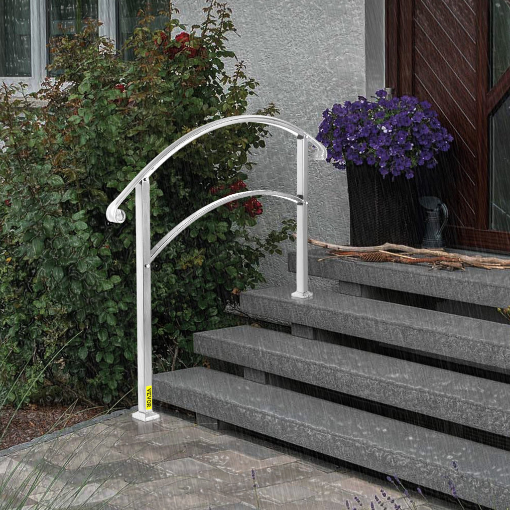 VEVOR 3-Step Handrails for Outdoor Steps Fits 1 or 3 Steps Matte White Stair Rail Wrought Iron Handrail with Installation Kit Hand Rails for Outdoor Step